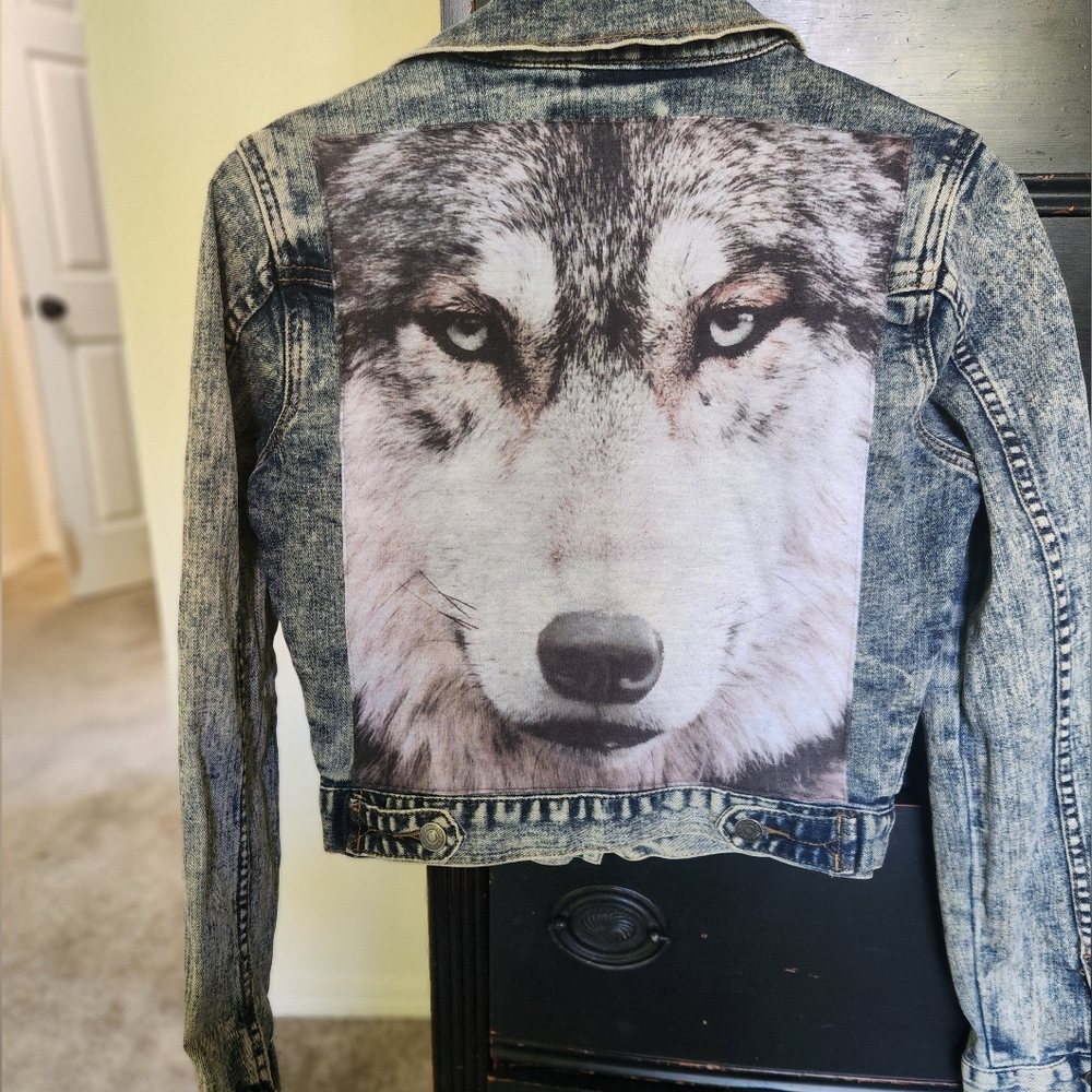 Jean jacket, with custom wolf detailing